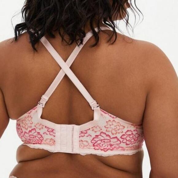 Torrid Bandeau multi way Unlined Balconette Lace Bra in light pink orange 42C - Picture 4 of 12
